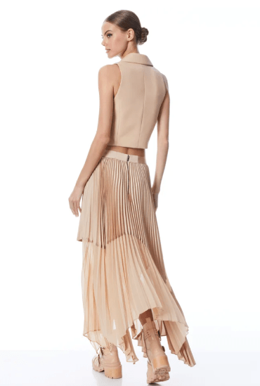 Alice + Olivia Fraley Sunburst Pleated Asymmetric Midi Skirt - Estilo Boutique