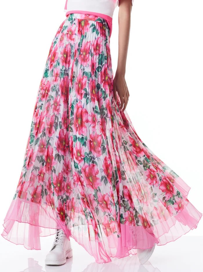 Alice + Olivia Katz Sunburst Pleated Maxi Skirt in High Tea Floral - Estilo Boutique