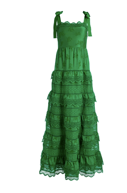 Alice & Olivia Vega Eyelet Tiered Maxi Dress in Emerald – Estilo Boutique