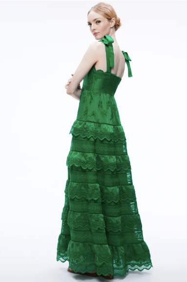 Alice & Olivia Vega Eyelet Tiered Maxi Dress in Emerald - Estilo Boutique