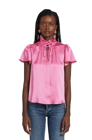 Amanda Uprichard Vittoria SS Silk Top in Pompei Pink - Estilo Boutique