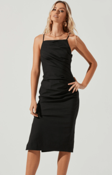 ASTR Armona Square Neck Ruched Midi Dress in Black - Estilo Boutique