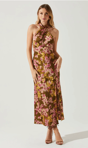 ASTR Marissa Dress in Olive Pink Floral - Estilo Boutique