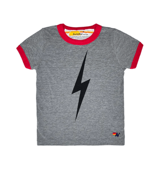 Aviator Nation Kids Ringer Bolt Tee in Heather Grey/Red - Estilo Boutique