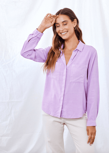 Bella Dahl Two Pocket Button Down in Orchid Blush - Estilo Boutique
