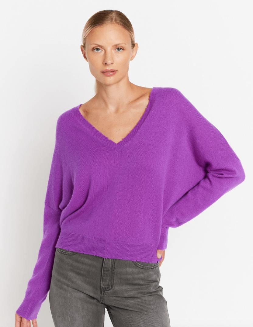 Berenice Aurora Wool V-Neck Sweater in Purple - Estilo Boutique