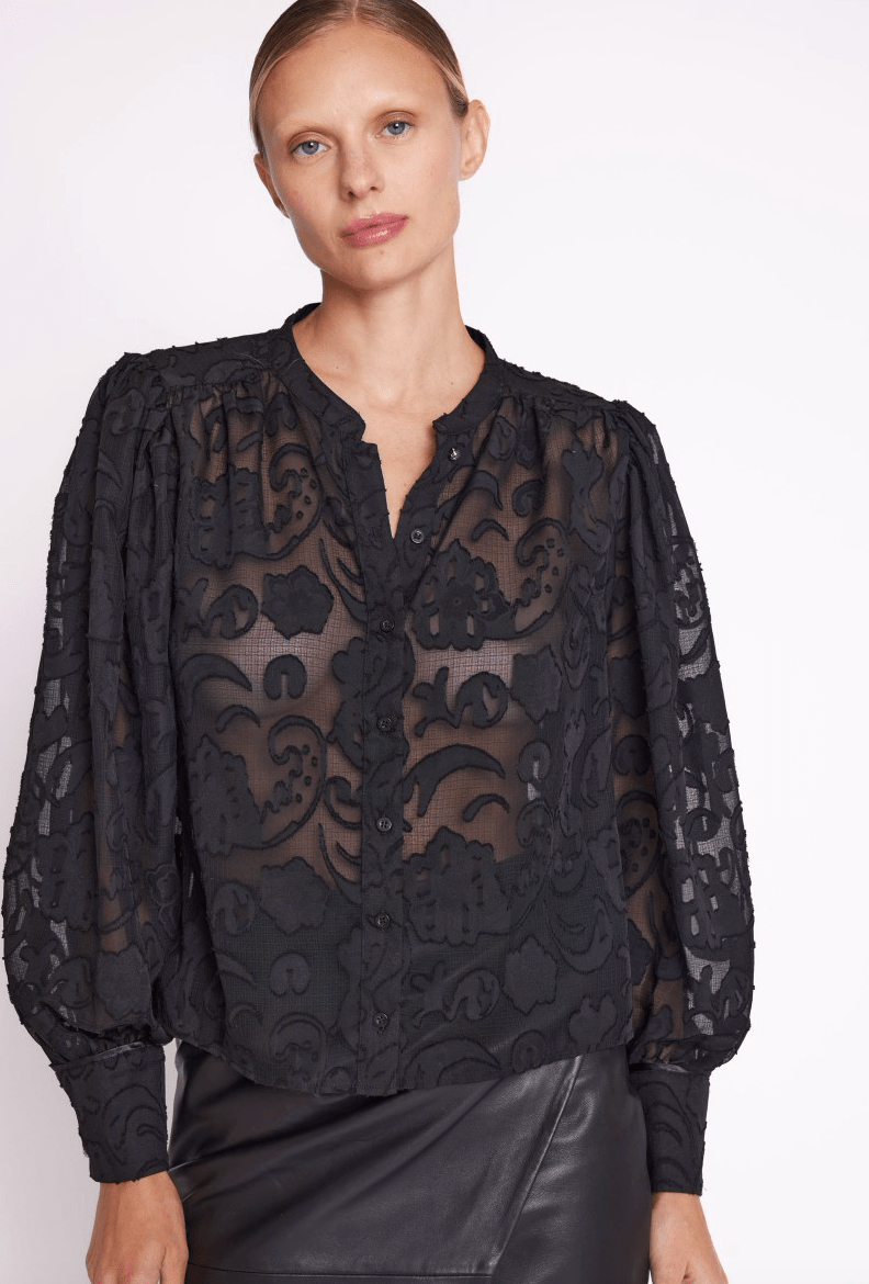 Berenice Corna Sheer Black Patterned Blouse - Estilo Boutique