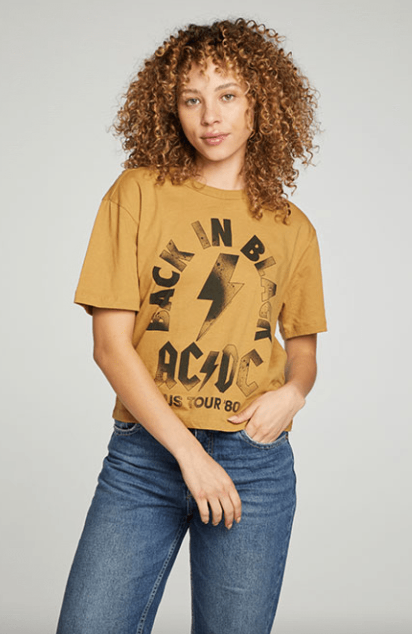 Chaser ACDC Back in Black Shirt in Mustard Seed - Estilo Boutique