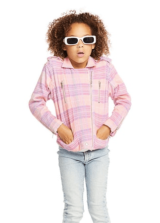 Chaser Kids Moto Jacket in Cotton Candy Plaid - Estilo Boutique
