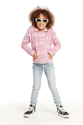 Chaser Kids Moto Jacket in Cotton Candy Plaid - Estilo Boutique