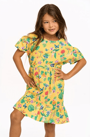 Chaser Kids Tiered Dress in Lemon Tropical Floral - Estilo Boutique