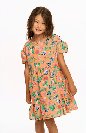 Chaser Kids Tiered Dress in Peach Tropical Floral - Estilo Boutique