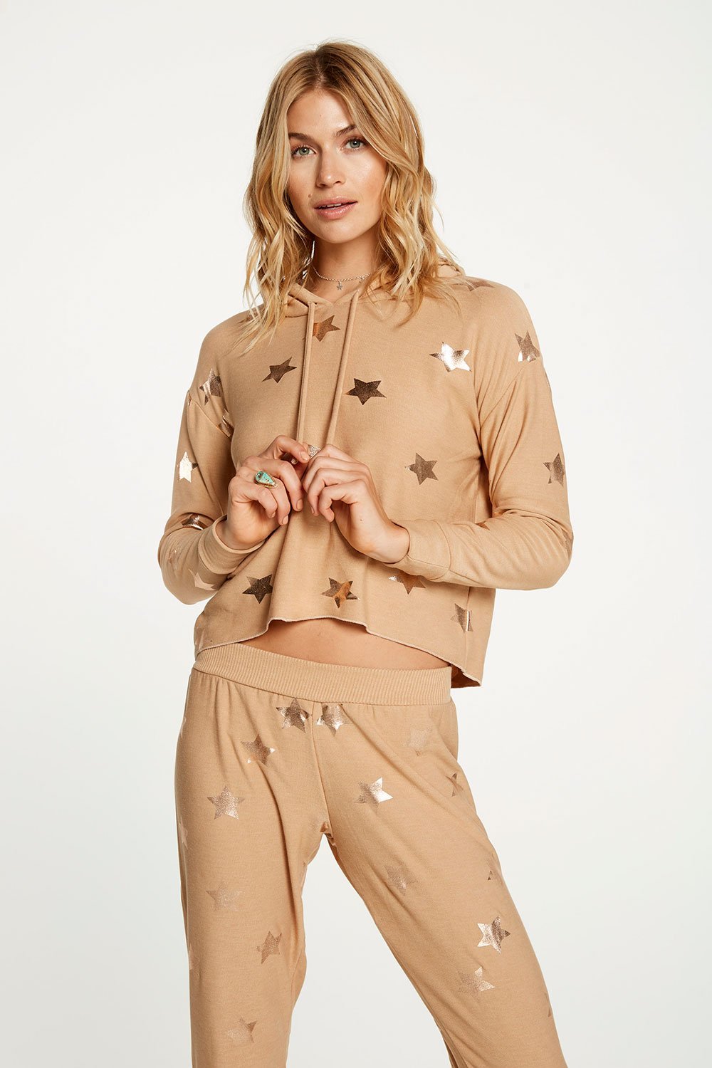 Chaser Rose Gold Stars Cropped Hoodie - Estilo Boutique