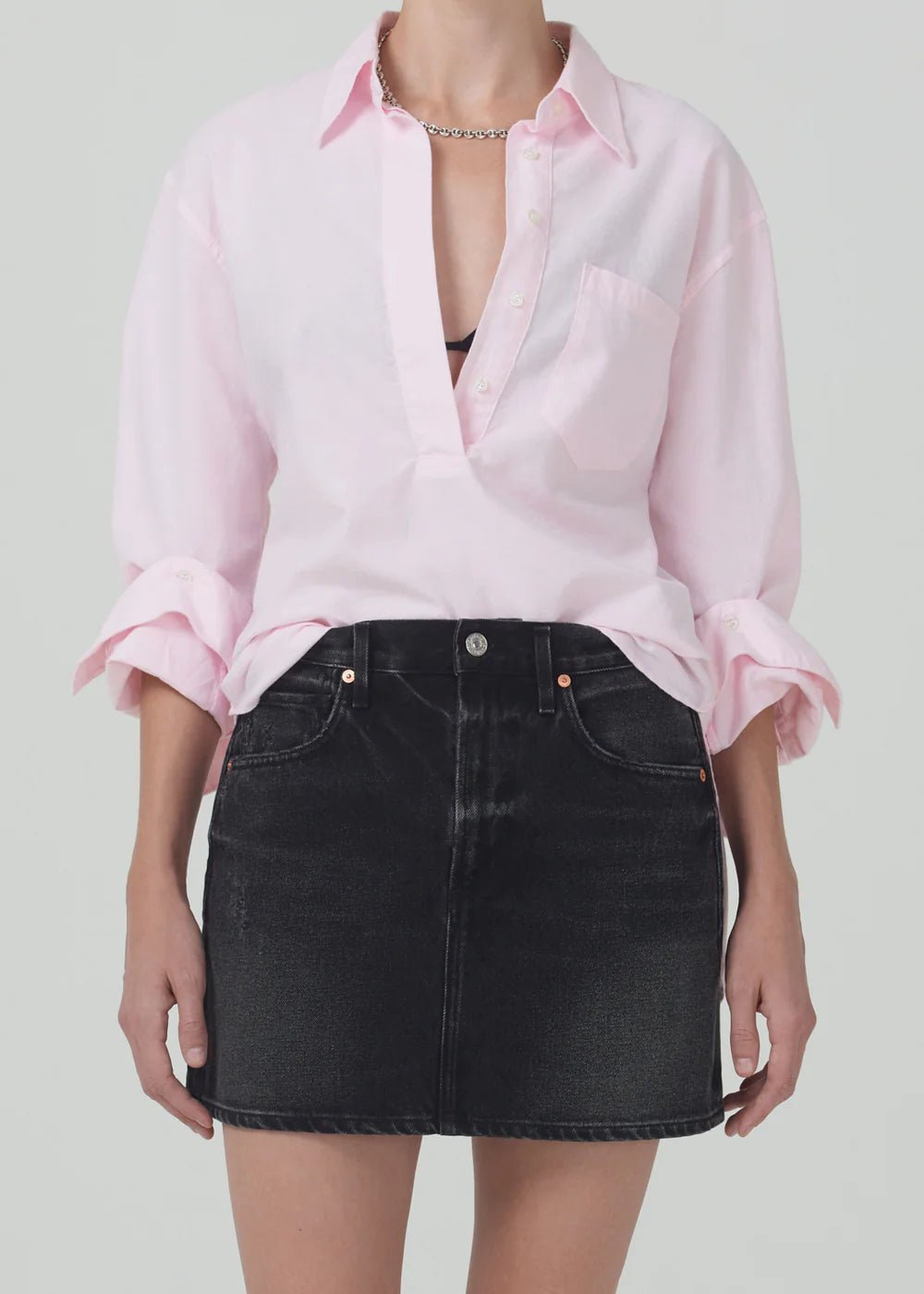 Citizens Of Humanity Aave Oversized Cuff Shirt in Oxford Guava - Estilo Boutique