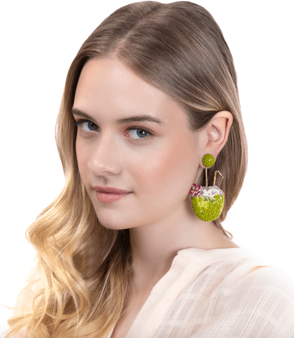 Deepa Gurnani Coconut Water Earrings in Green - Estilo Boutique