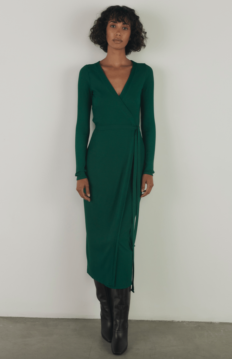 Enza Costa A Coste Wrap Dress in Dark Emerald - Estilo Boutique