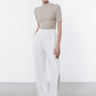 Enza Costa Silk Rib Cropped Half Sleeve Mockneck in Tan - Estilo Boutique