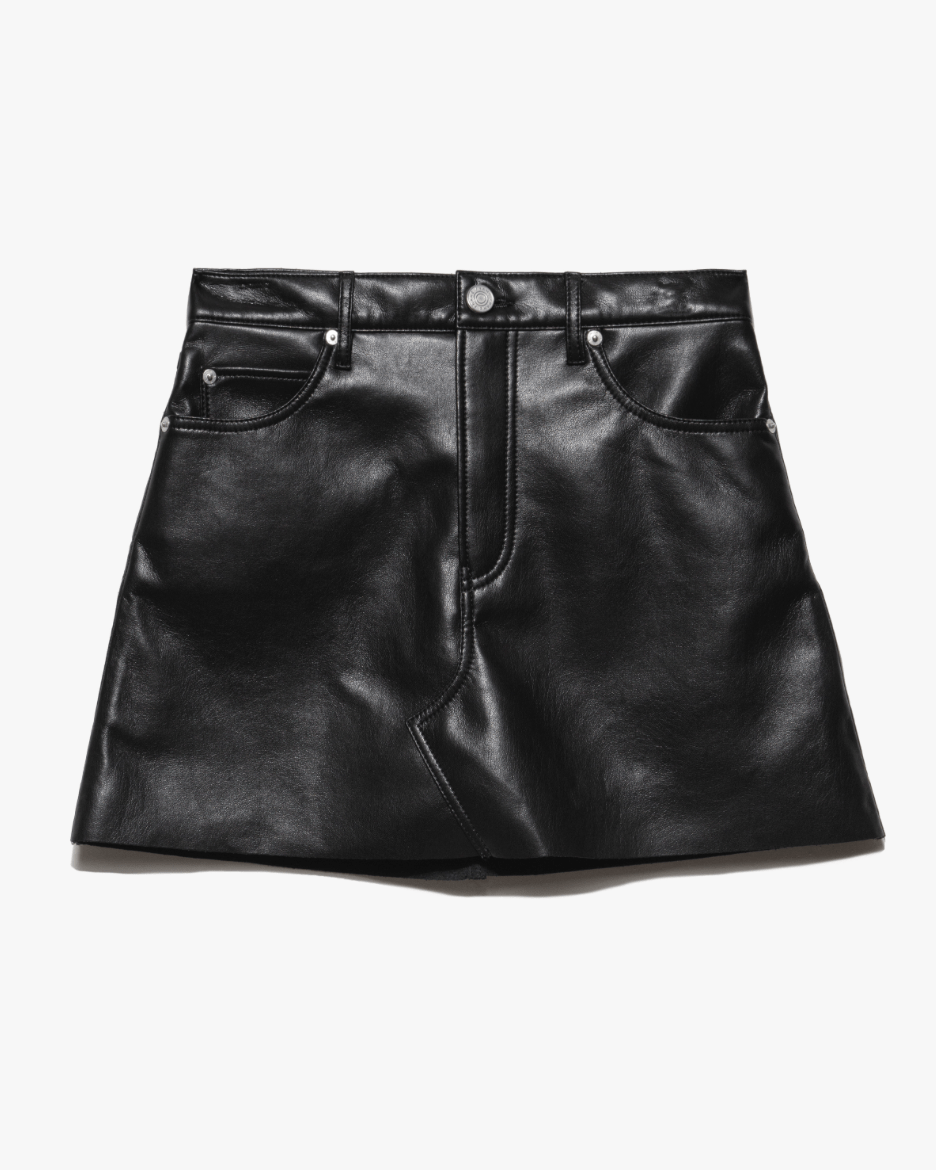Frame High N Tight Recycled Leather Skirt in Noir - Estilo Boutique