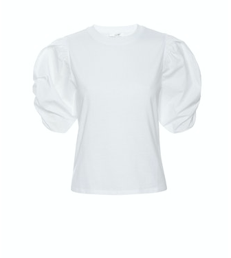 Frame Pleated Puff Sleeve Tee in White - Estilo Boutique