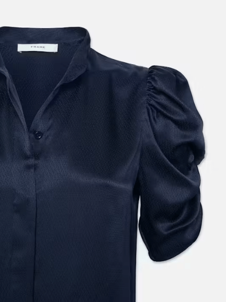 Frame Puff Sleeve Blouse in Navy - Estilo Boutique