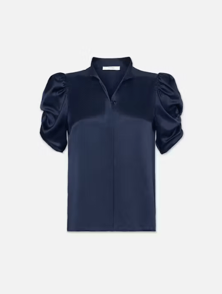 Frame Puff Sleeve Blouse in Navy - Estilo Boutique
