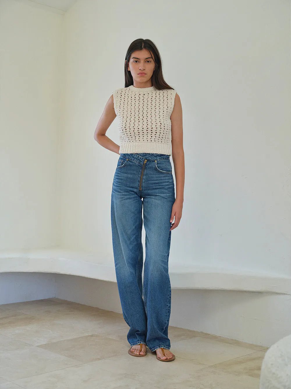 Frame Tape Yarn Sweater Vest in Cream - Estilo Boutique