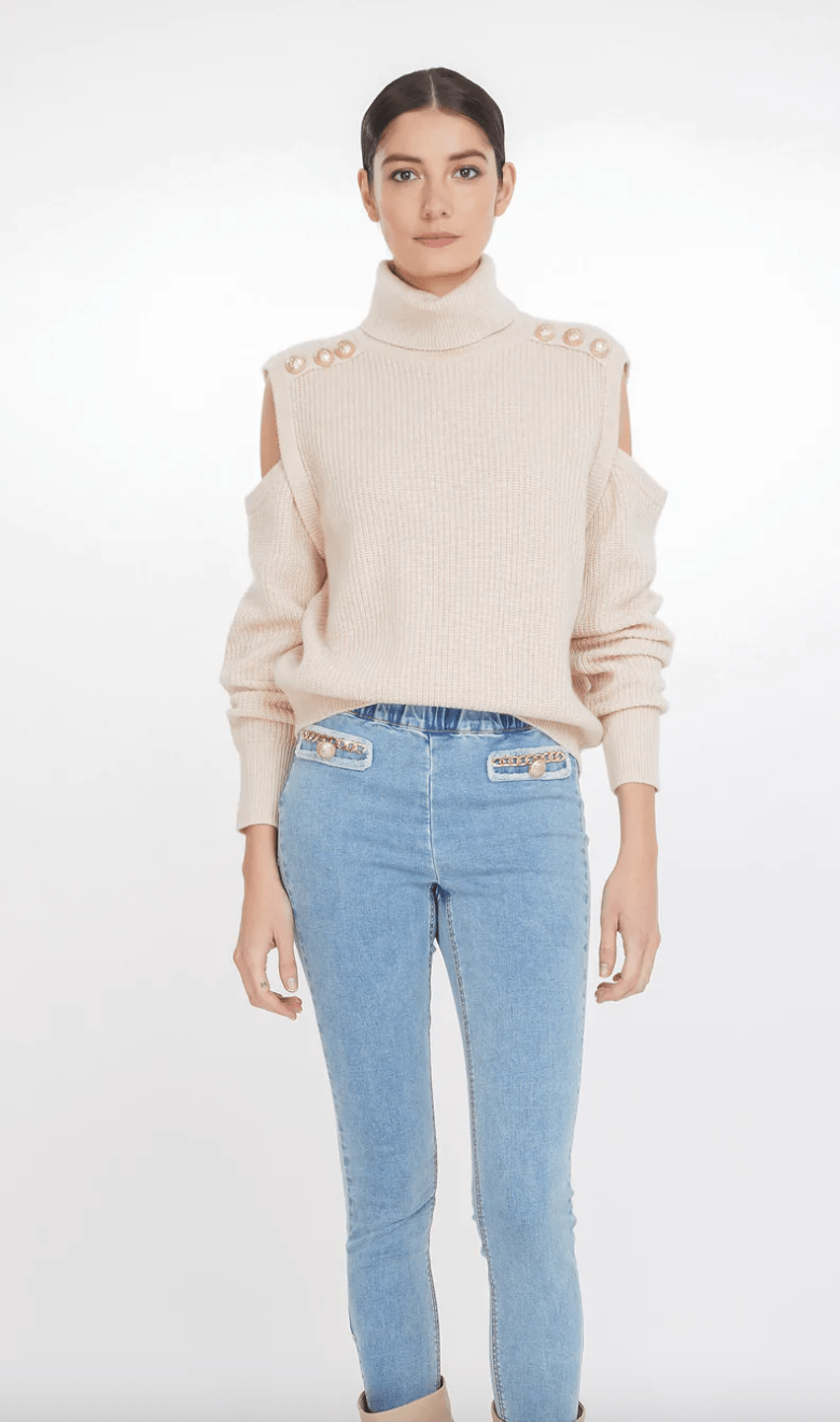 Generation Love Bibi Cut-Out Sweater in Oatmeal - Estilo Boutique