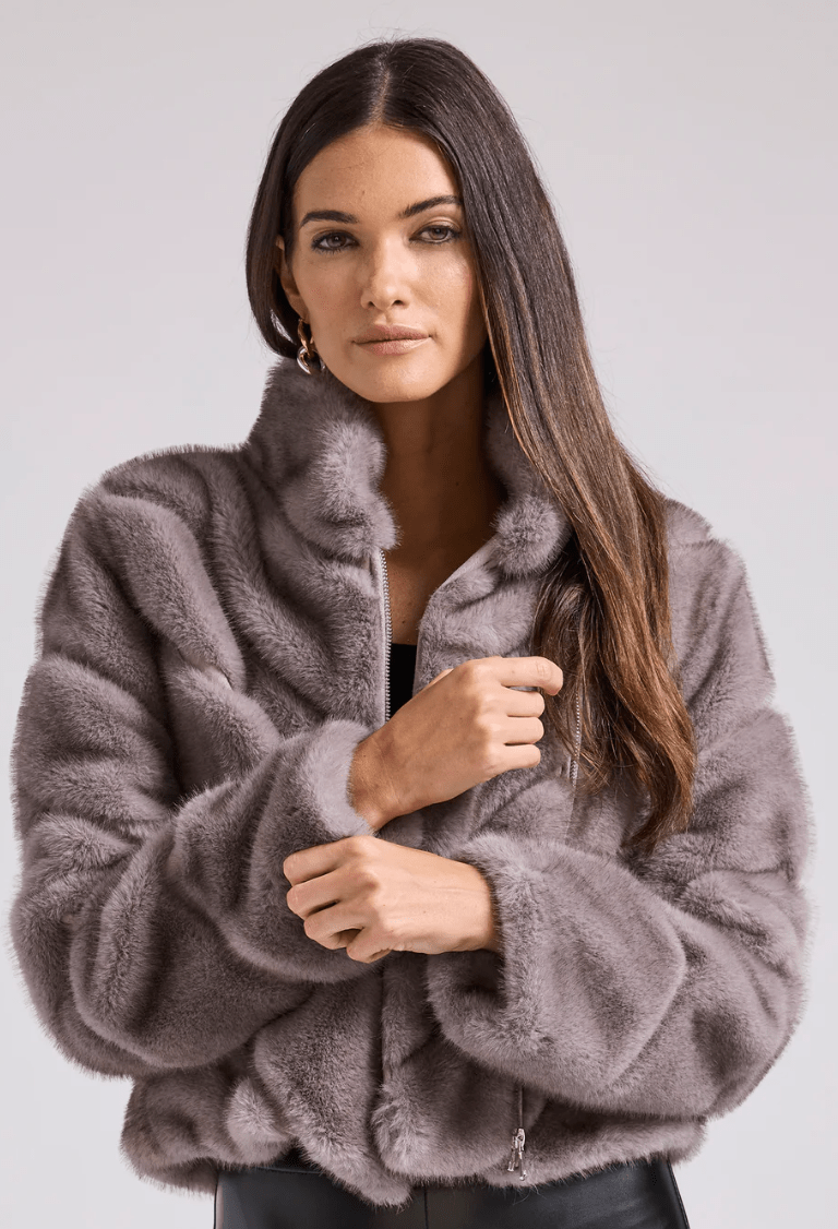 Generation Love Cici Faux Fur Jacket in Grey with Brown Tip - Estilo Boutique