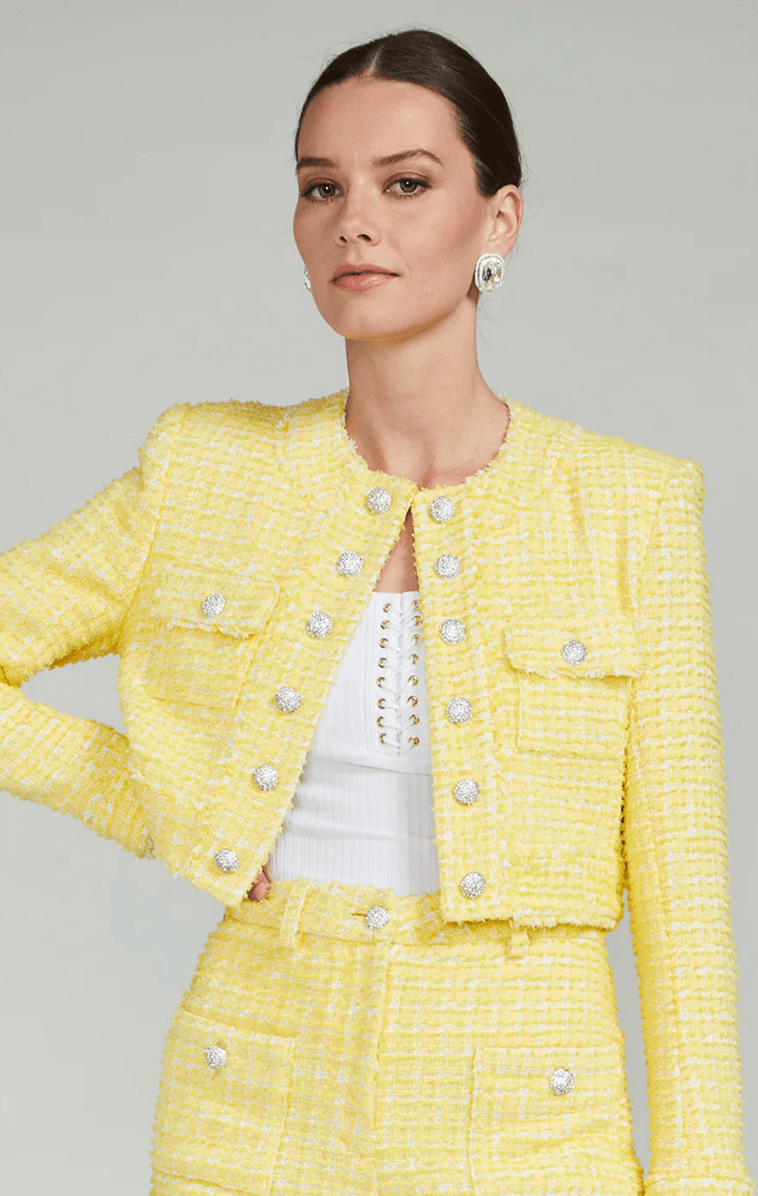Generation Love Valentina Cropped Tweed Jacket in Yellow/White - Estilo Boutique