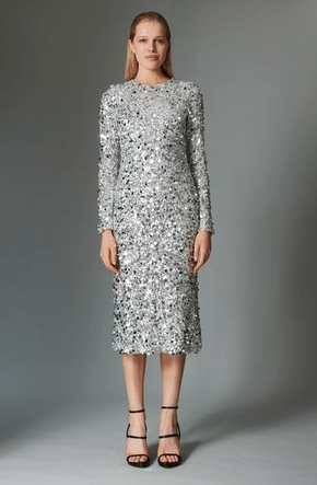 Gilner Farrar Petra Dress in Silver Paillets - Estilo Boutique