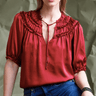 Go Silk Go Frilled to Bits Top in Sangria - Estilo Boutique