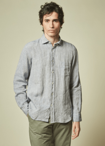 Hartford Regular Paul Shirt in Blue Linen Chambray - Estilo Boutique