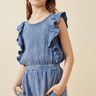 Hayden Girls Crinkle Ruffled Tank Romper in Blue - Estilo Boutique