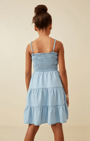 Hayden Girls Smocked Tiered Dress in Denim - Estilo Boutique