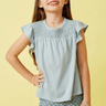 Hayden Girls Smocked Yoke Ruffle Shoulder Top in Blue - Estilo Boutique