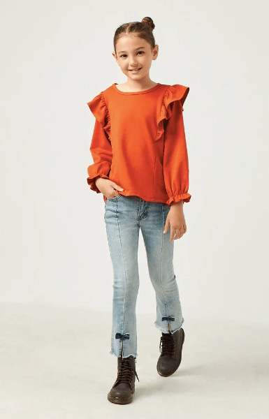Hayden Girls Soft French Terry Ruffled Long Sleeve Top - Estilo Boutique