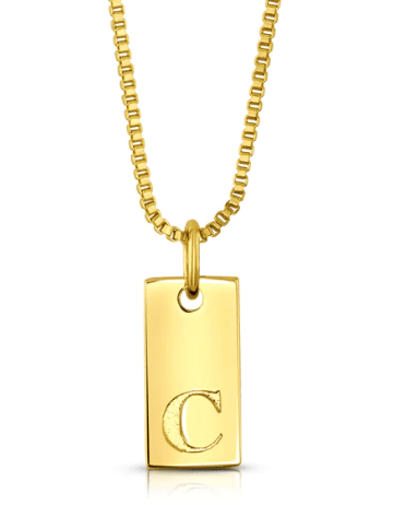 Jen Hansen Dog Tag Initial Necklace in Gold - Estilo Boutique