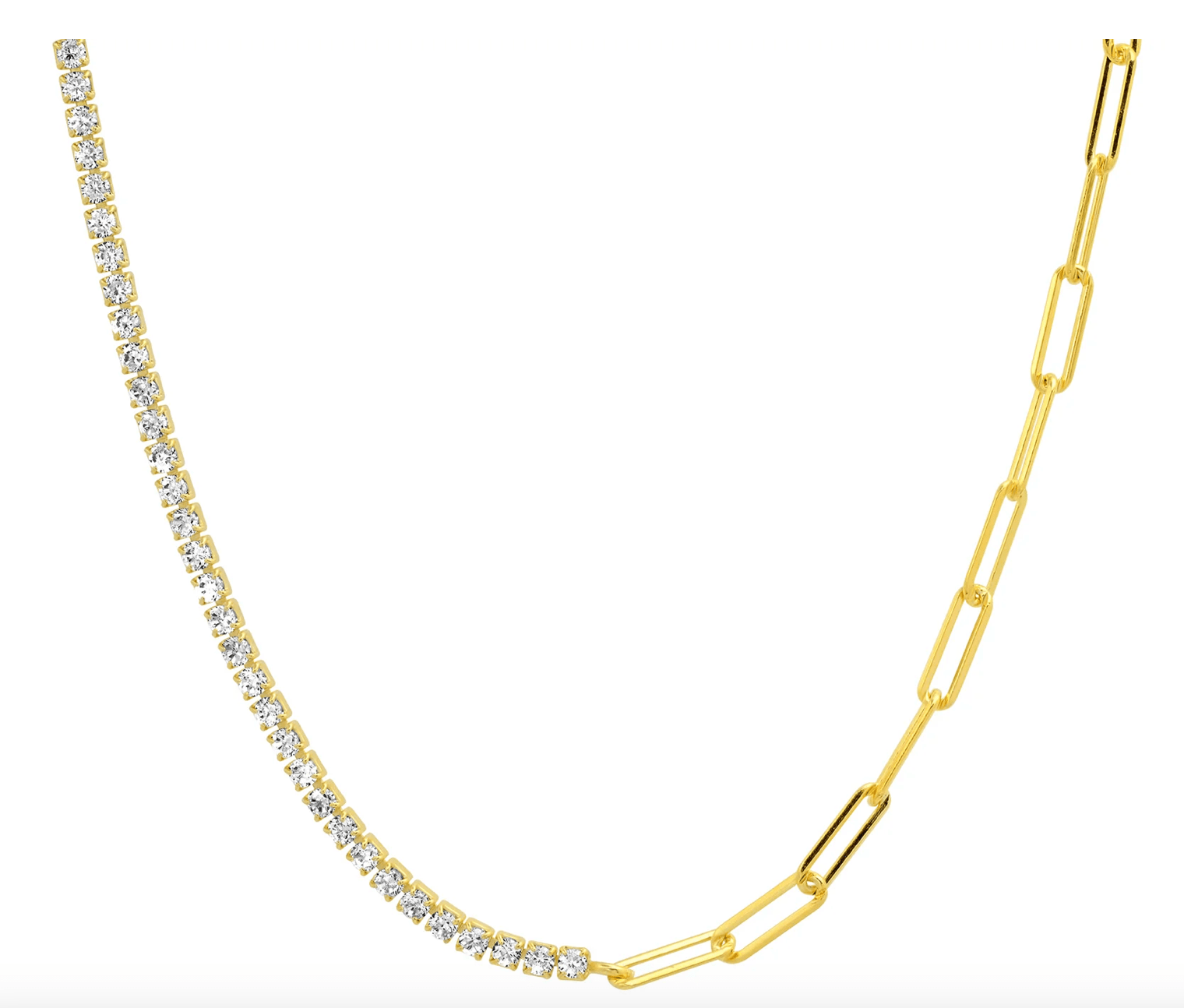 Jen Hansen Half & Half Paperclip CZ Tennis Necklace in Gold - Estilo Boutique