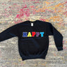 JET Fuzzy Letter Happy Crewneck in Black - Estilo Boutique