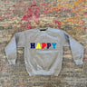 JET Fuzzy Letter Happy Crewneck in Grey - Estilo Boutique
