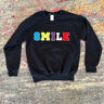 JET Fuzzy Letter Smile Crewneck in Black - Estilo Boutique