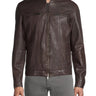 John Varvatos Band Collar Leather Jacket in Brown - Estilo Boutique