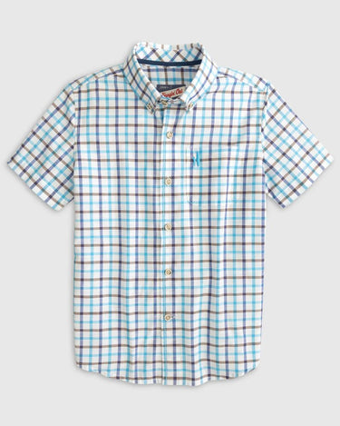 Johnnie-O Mardy Short Sleeve Button Up Shirt in Bondi Blue - Estilo Boutique
