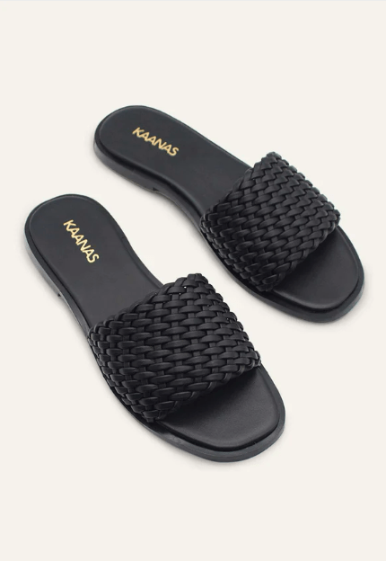Kaanas Avellana Basketweave Sandal in Black - Estilo Boutique