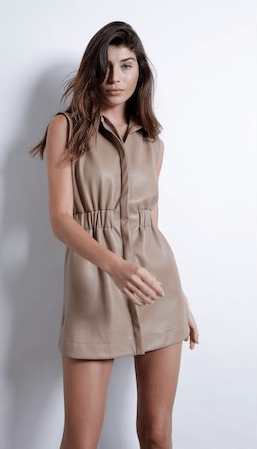 Karina Grimaldi Oliver Leather Mini Dress in Mocha - Estilo Boutique