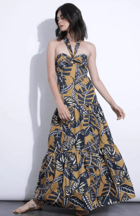 Karina Grimaldi Talia Printed Maxi Dress in Selva - Estilo Boutique
