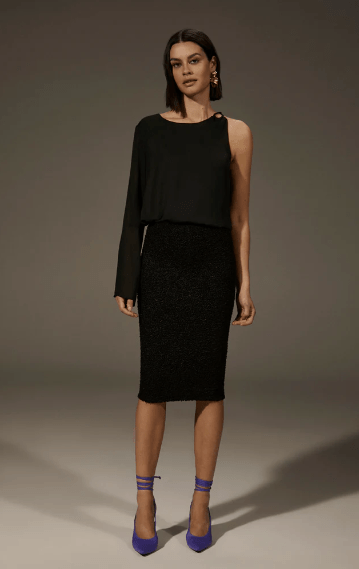 Krisa Boucle Pencil Skirt in Black - Estilo Boutique