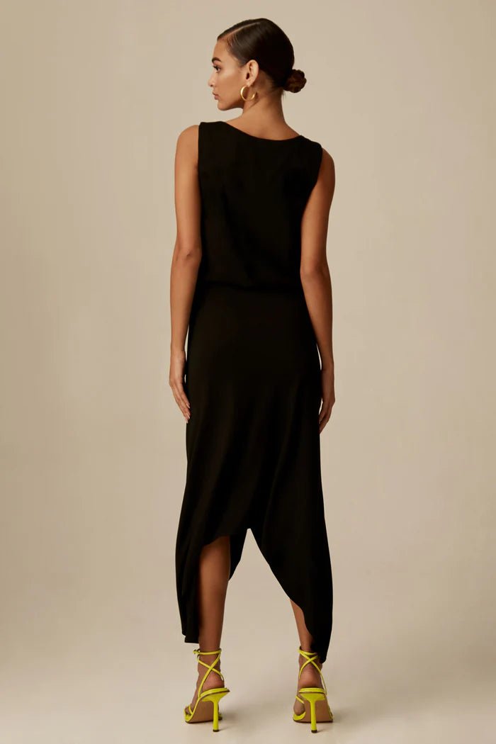 krisa High Low Ruched Dress in Black