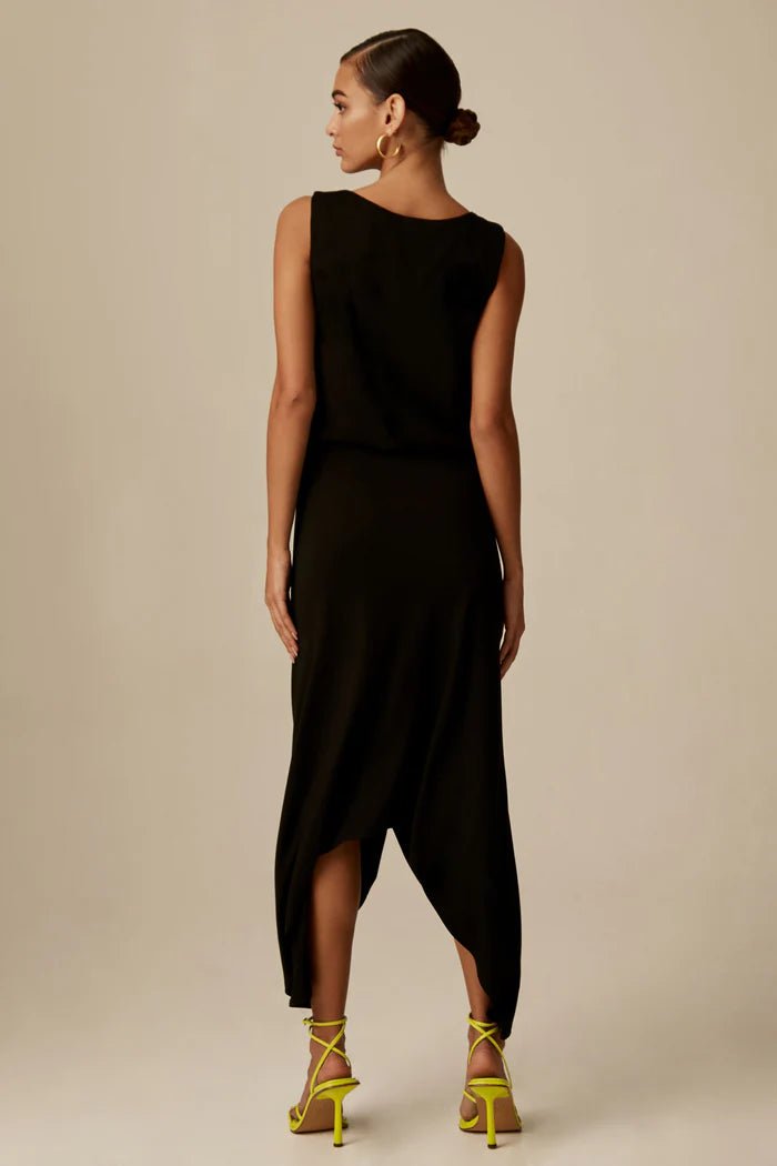 Krisa High Low Ruched Dress in Black - Estilo Boutique