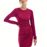 Krisa Ruched Long Sleeve Dress in Berry - Estilo Boutique